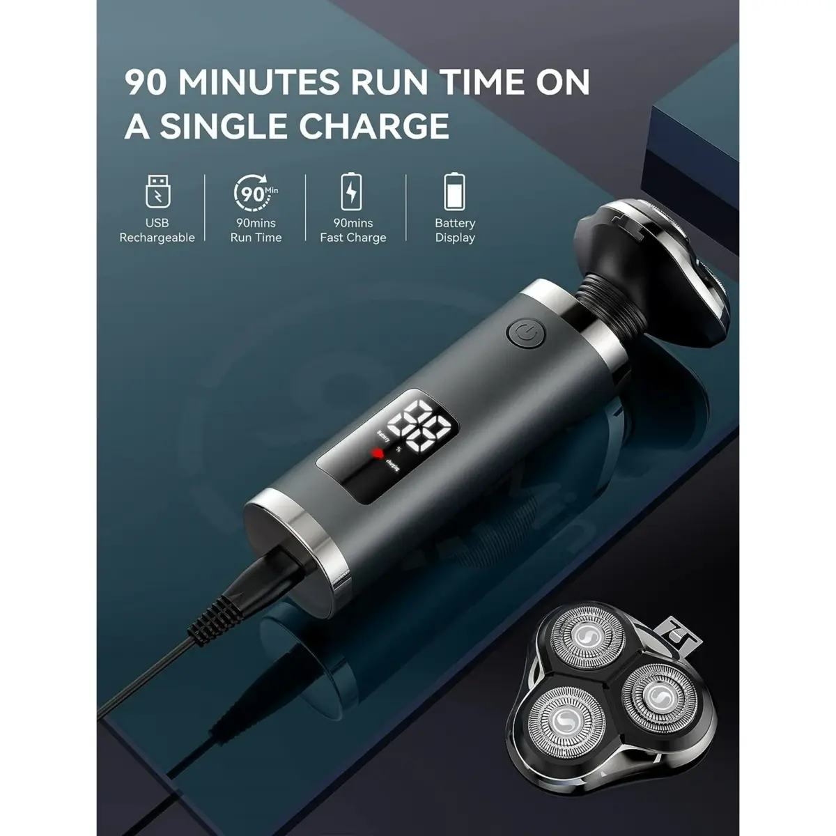 Hoey Electric Shaver Razor for Men, 3 in 1 Men’s Cordless LED Display IPX7 Waterproof Facial Nose Hair Beard Trimmer Grooming Haircut Kit with Wet Dry Rechargeable Use - Image 7