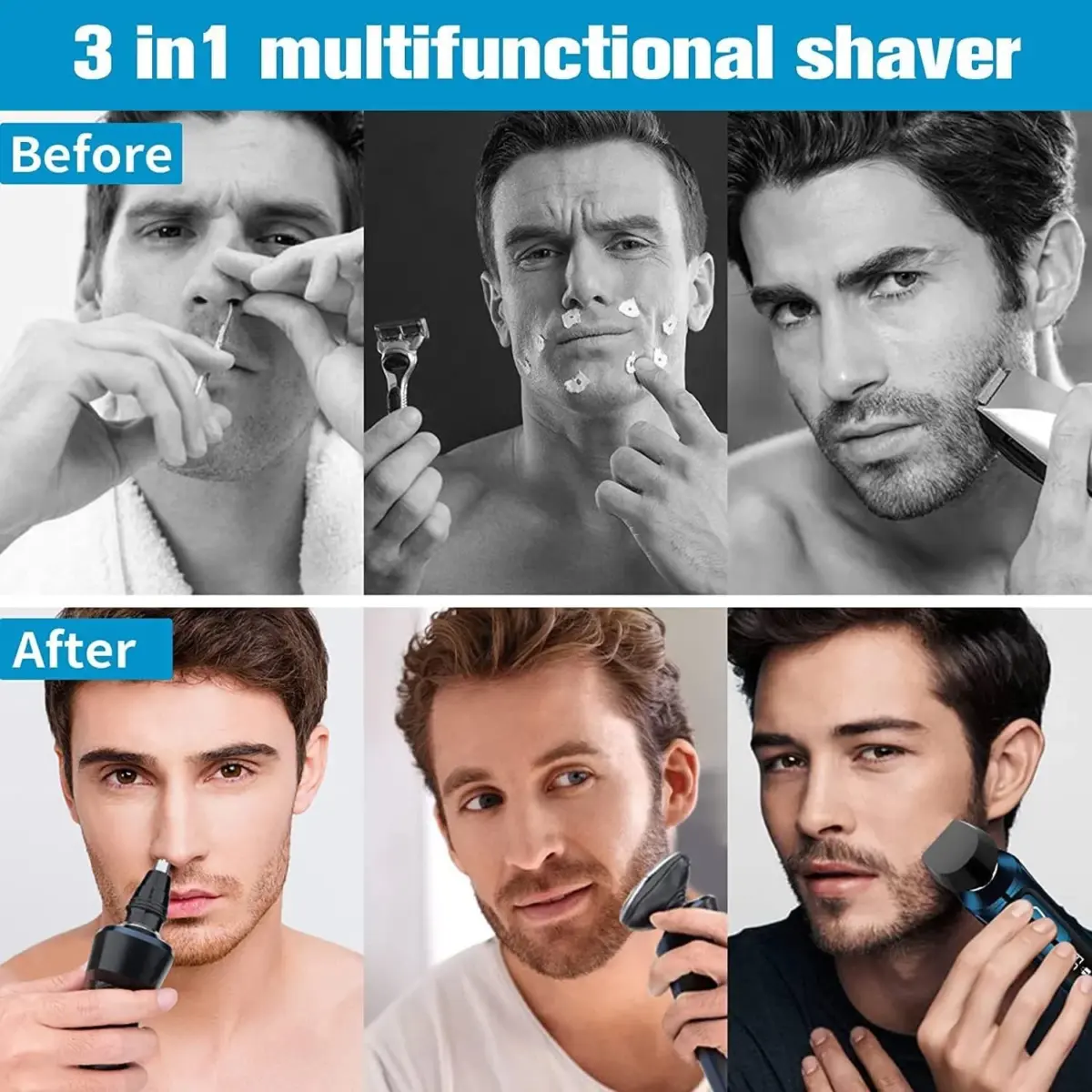 Hoey Electric Shaver Razor for Men, 3 in 1 Men’s Cordless LED Display IPX7 Waterproof Facial Nose Hair Beard Trimmer Grooming Haircut Kit with Wet Dry Rechargeable Use - Image 2