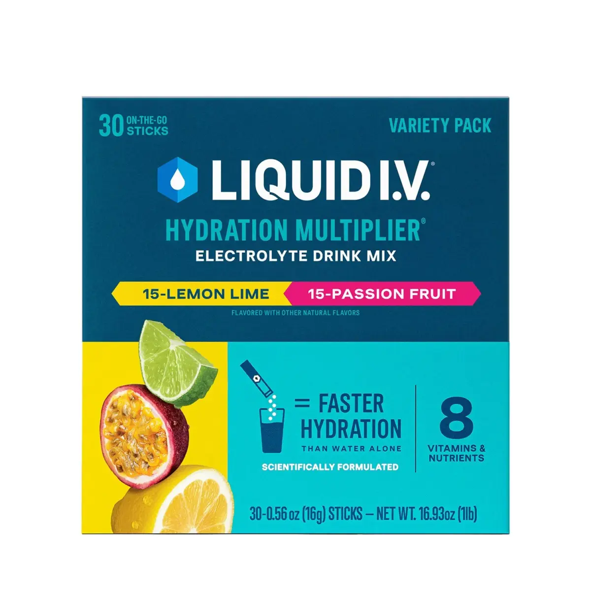 Liquid I.V. Hydration Multiplier Variety Pack, Lemon Lime & Passion Fruit, 30 ct. - Image 1