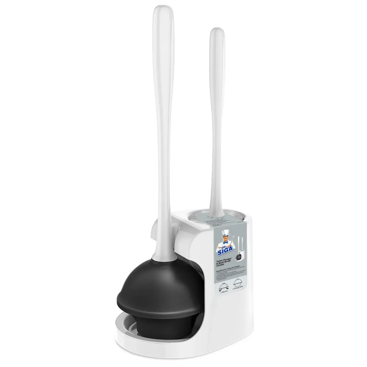 MR.Siga Toilet Plunger and Bowl Brush Combo, White, 1 Set - Image 1