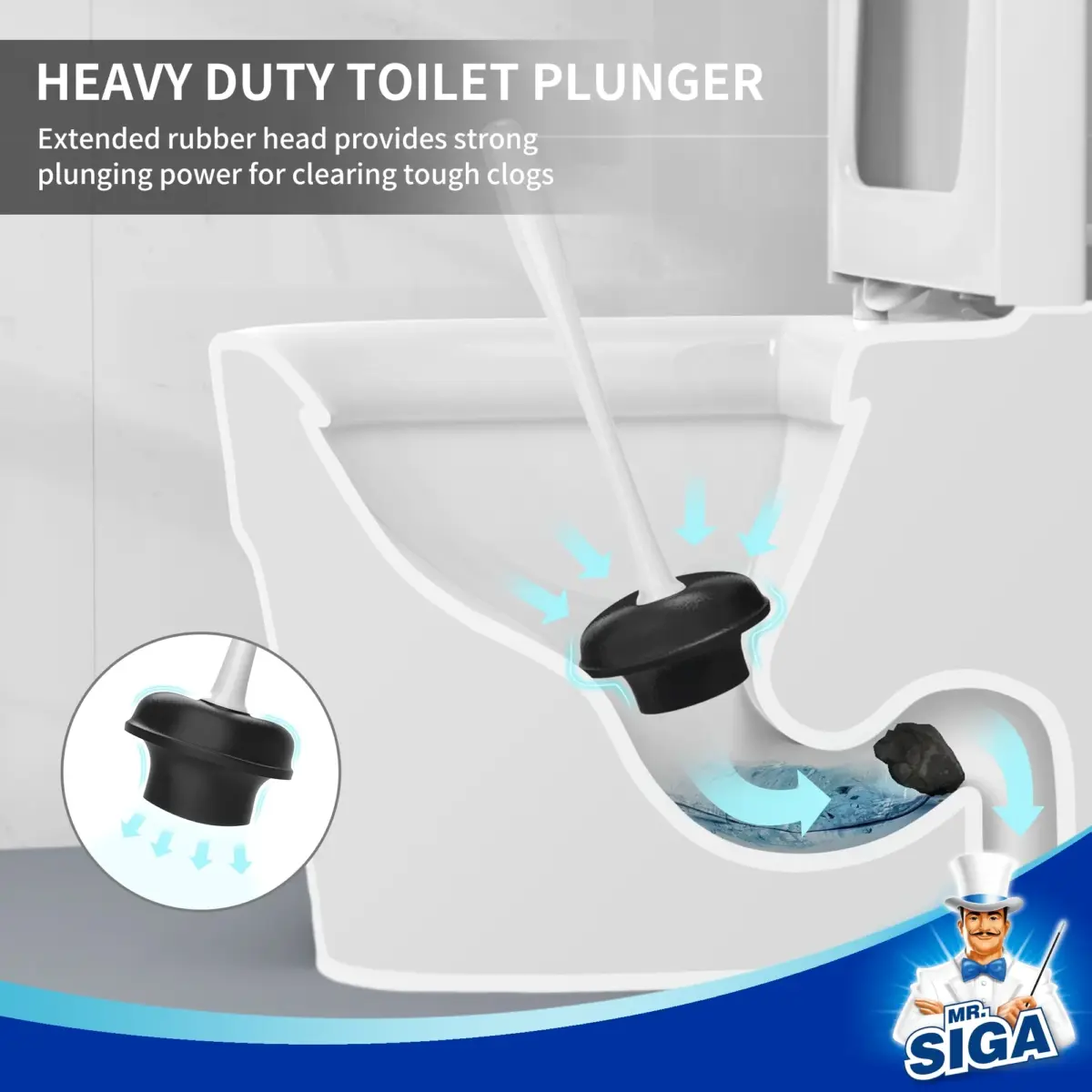 MR.Siga Toilet Plunger and Bowl Brush Combo, White, 1 Set - Image 8
