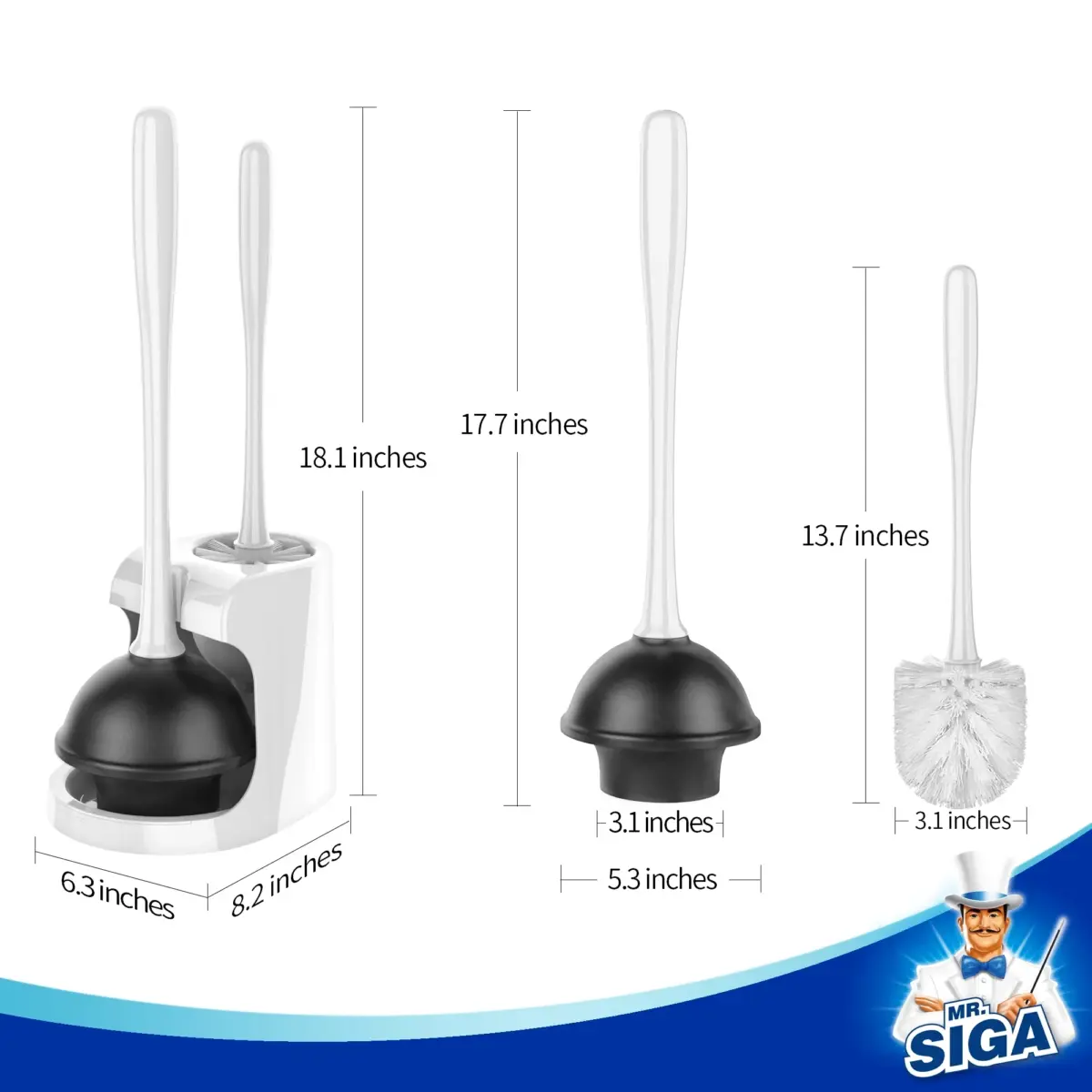 MR.Siga Toilet Plunger and Bowl Brush Combo, White, 1 Set - Image 6