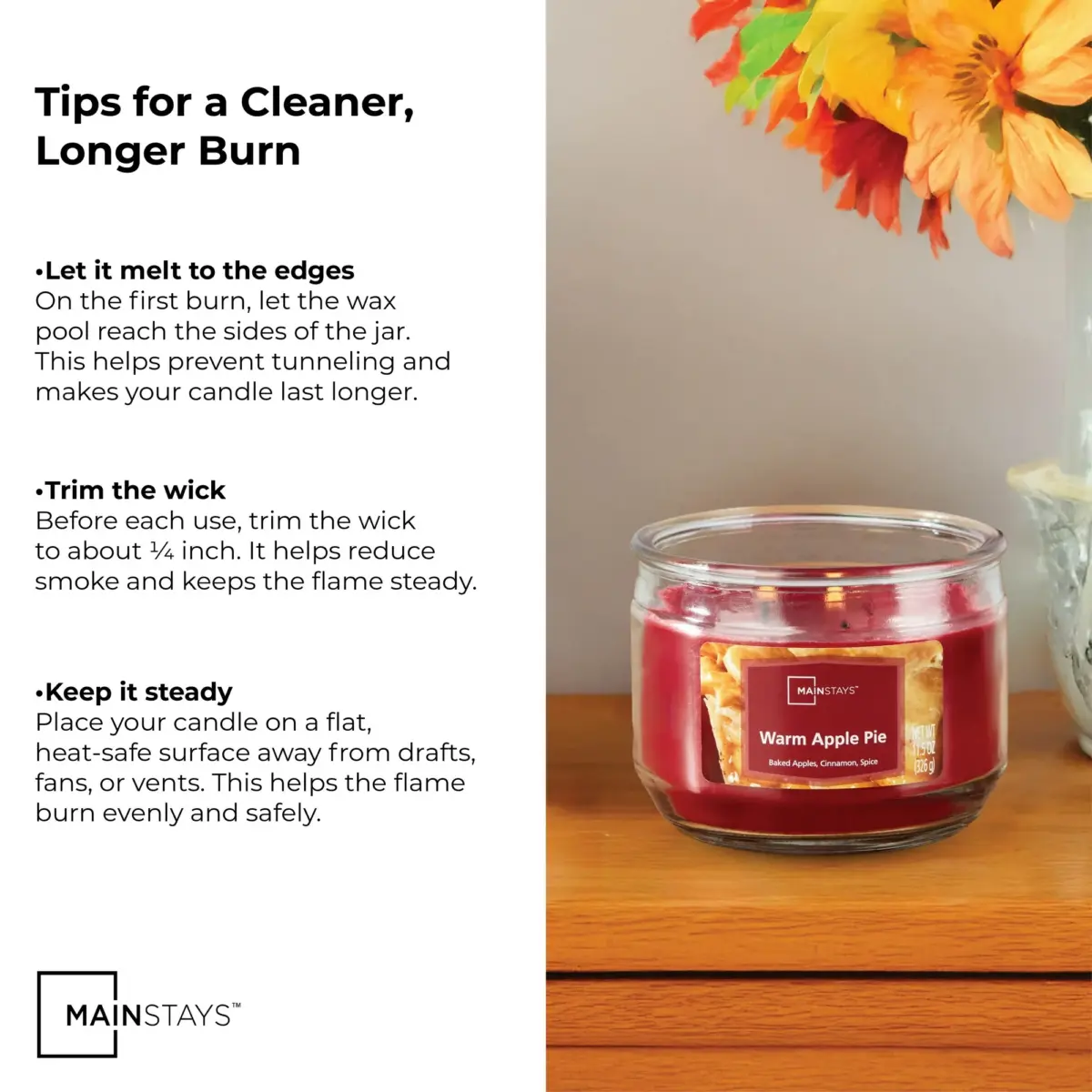 Mainstays 11.5 Ounce Warm Apple Pie 3-Wick Glass Jar Candle - Image 4