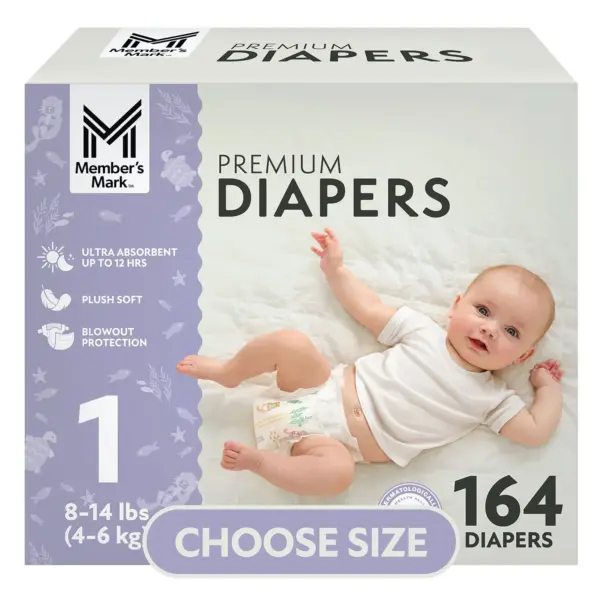 Member's Mark Premium Baby Diapers, Sizes: Newborn - 8