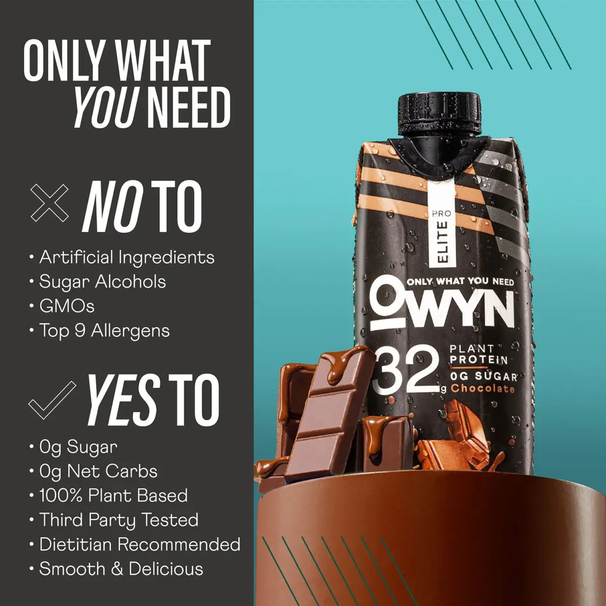 OWYN Pro Elite 32g Keto Plant Protein Shake, Chocolate 11.15 fl. oz., 15 pk. - Image 3