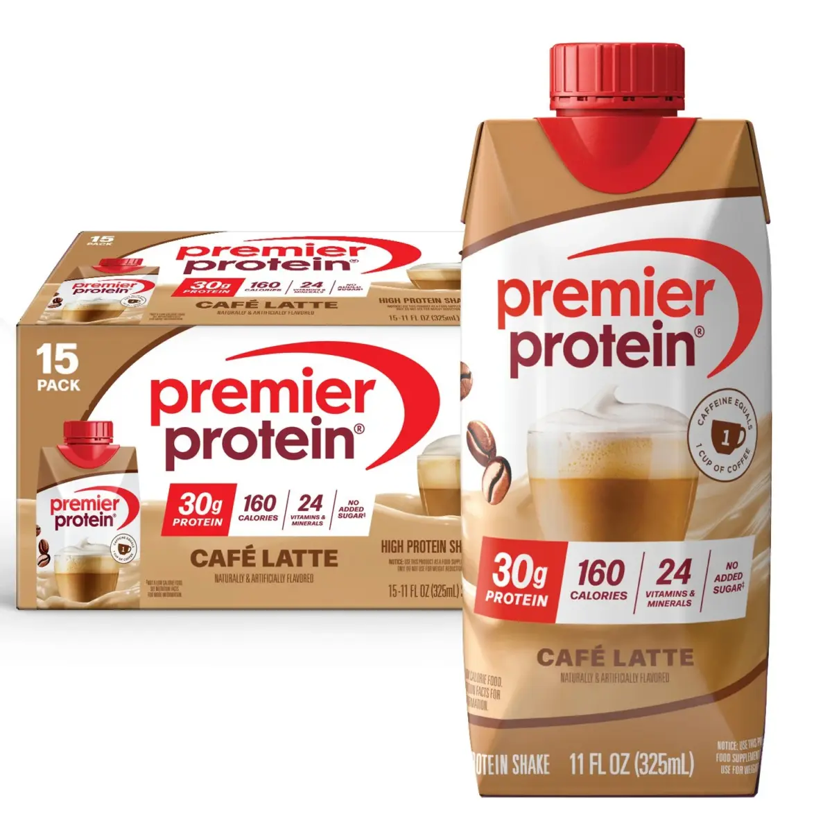 Premier Protein 30g High Protein Shake, Café Latte 11 fl. oz., 15 pk. - Image 1