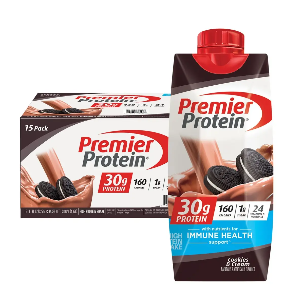 Premier Protein 30g High Protein Shake, Cookies and Cream, 11 fl. oz., 15 pk. - Image 1