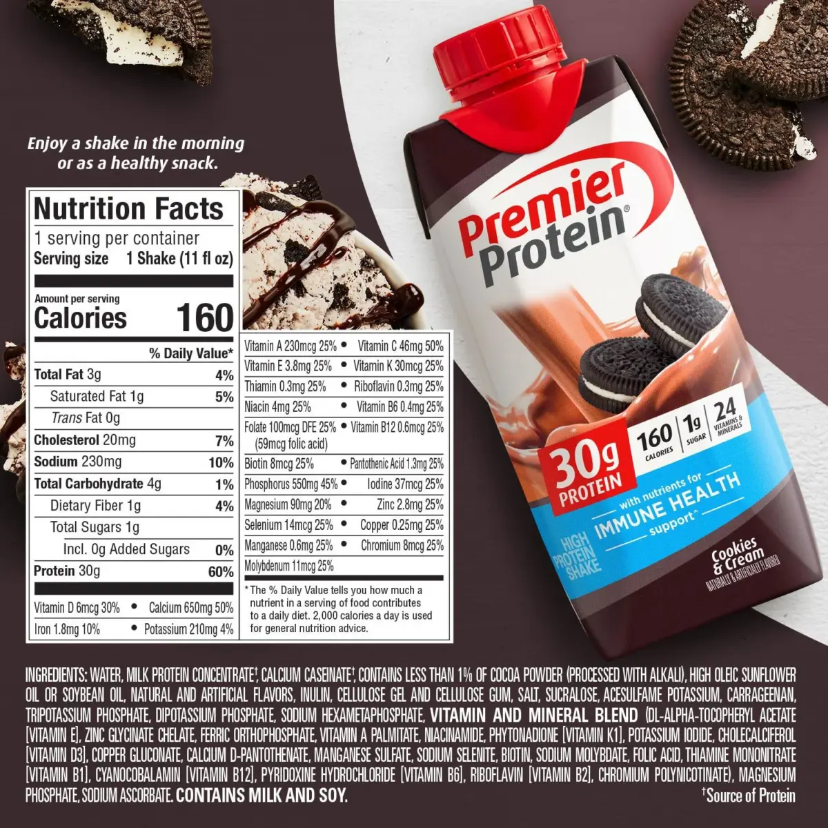 Premier Protein 30g High Protein Shake, Cookies and Cream, 11 fl. oz., 15 pk. - Image 3