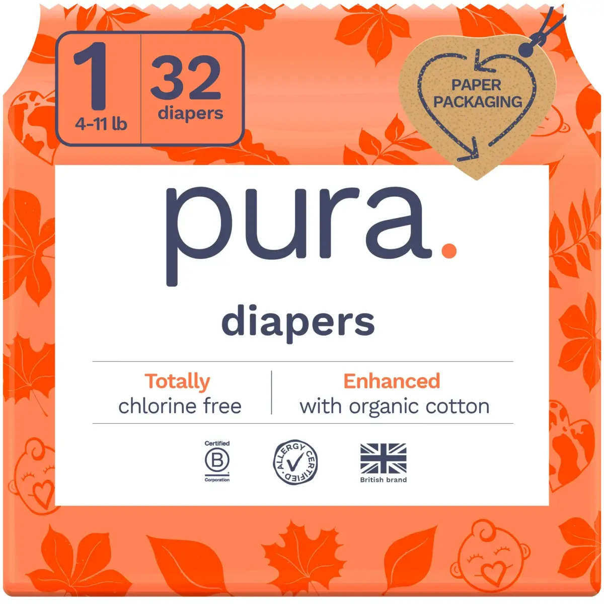 Pura Sensitive Soft Sustainable Baby Diapers Size 1, 32 Count (Choose Your Size and Count) - Image 1