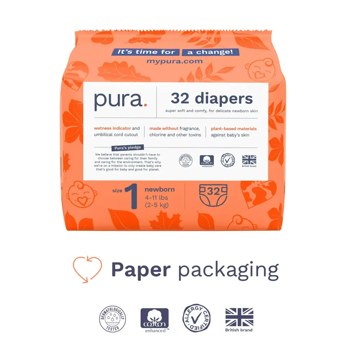 Pura Sensitive Soft Sustainable Baby Diapers Size 1, 32 Count (Choose Your Size and Count) - Image 7