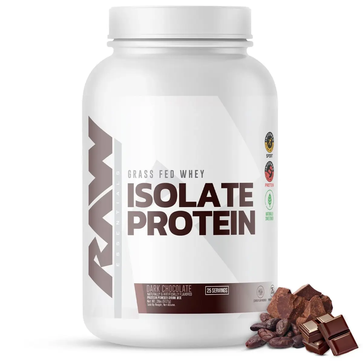 RAW 25g Grass Fed Whey Isolate Protein Powder, Dark Chocolate, 1.97 lbs. - Image 1