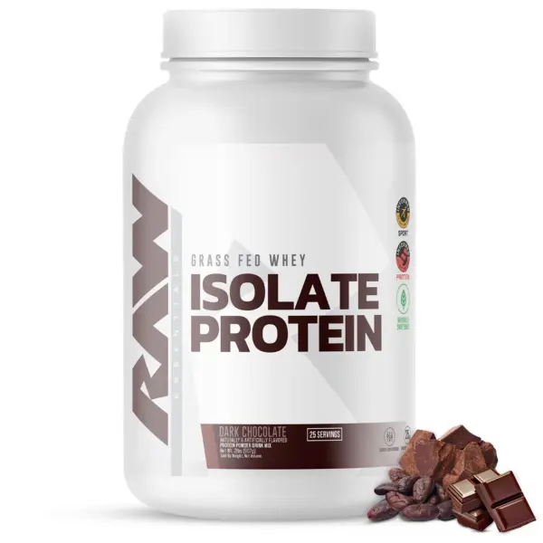 RAW 25g Grass Fed Whey Isolate Protein Powder, Dark Chocolate, 1.97 lbs.