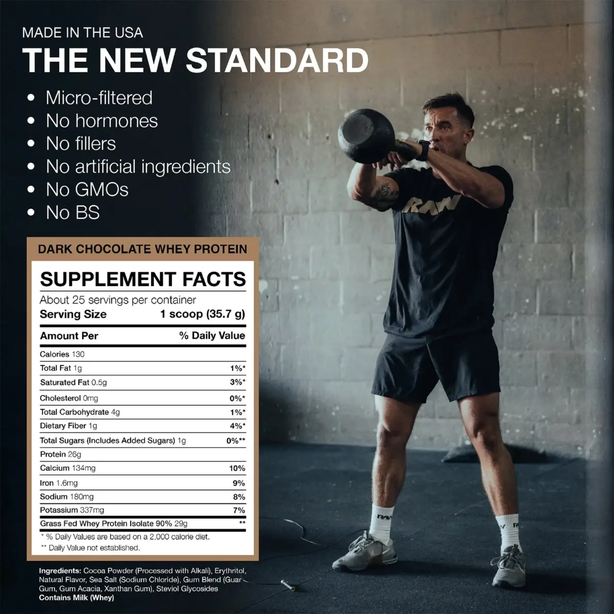 RAW 25g Grass Fed Whey Isolate Protein Powder, Dark Chocolate, 1.97 lbs. - Image 2