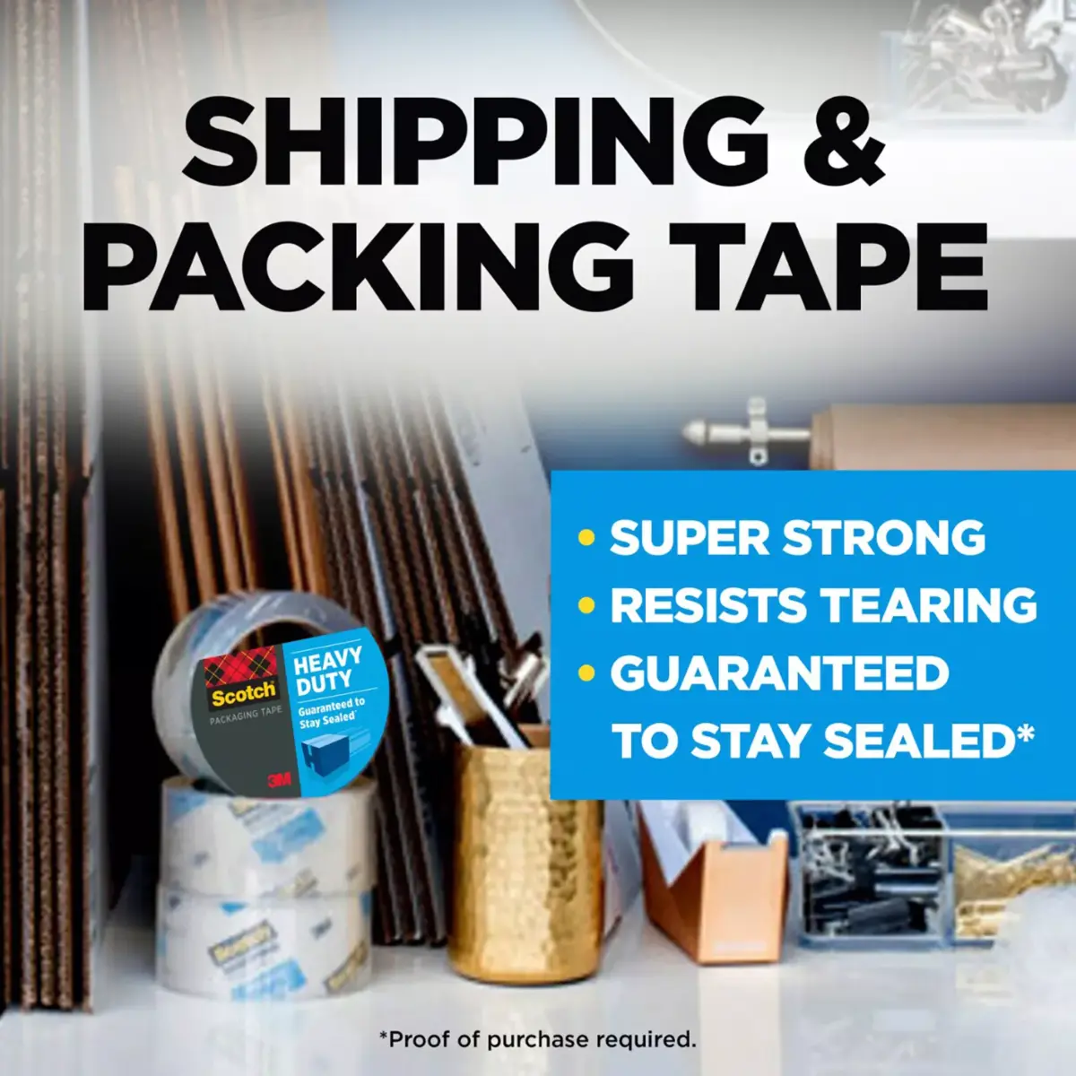 Scotch Heavy-Duty Shipping Packaging Tape, 1 8/9" x 1,573 1/5", 8 pk. - Clear - Image 4