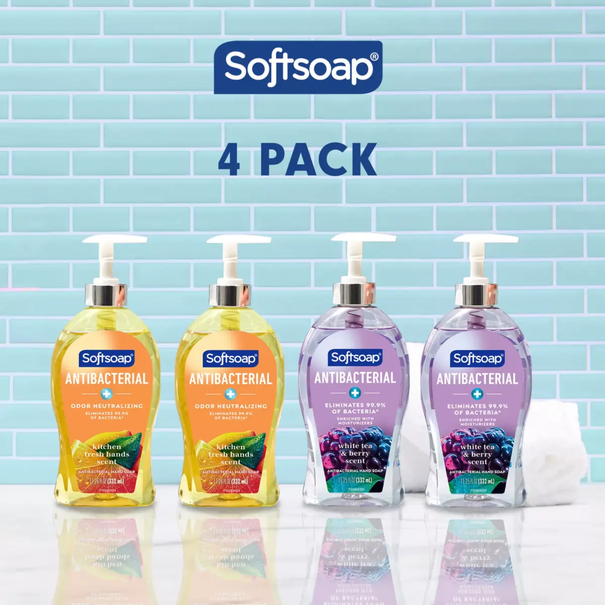 Softsoap Antibacterial Liquid Hand Soap - White Tea & Kitchen Fresh Scents, 4 pk./11.25 fl. oz. - Image 3