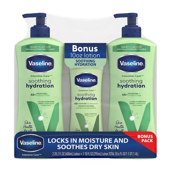 Vaseline Intensive Care Body Lotion Soothing Hydration, 2 pk./20.3 fl. oz. + Bonus Bottle, 10 fl. oz.