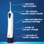 Waterpik Cordless Portable Water Flosser with 2 Tips, ADA Accepted, White and Blue - Image 5